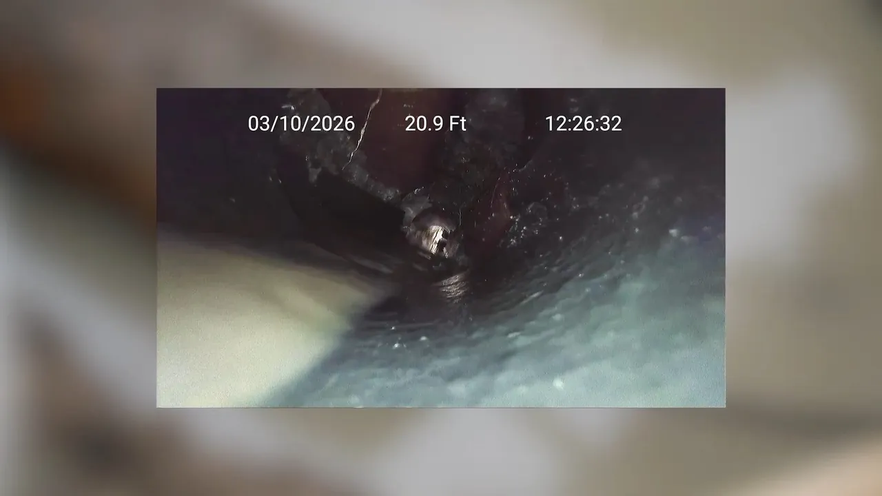 Sewer camera monitor showing the inside of a residential drain line
